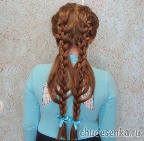 Прическа для девочки на длинные волосы Переплетенный узор