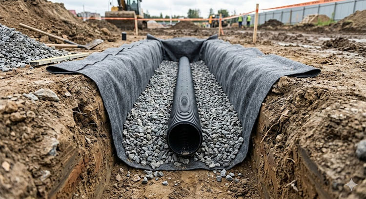 Общий вид дренажной траншеи (пирог)