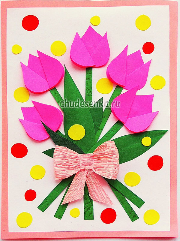 Красивая открытка с 3d цветами объемная корзина